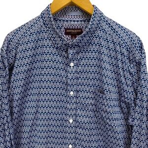 Johnston Murphy Skull Print Button Down Shirt Men's XL Blue White Long Sleeve